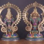 Pure Brass Ganesh Lakshmi Idol Pair with Meenakari Stonework – 27" Height